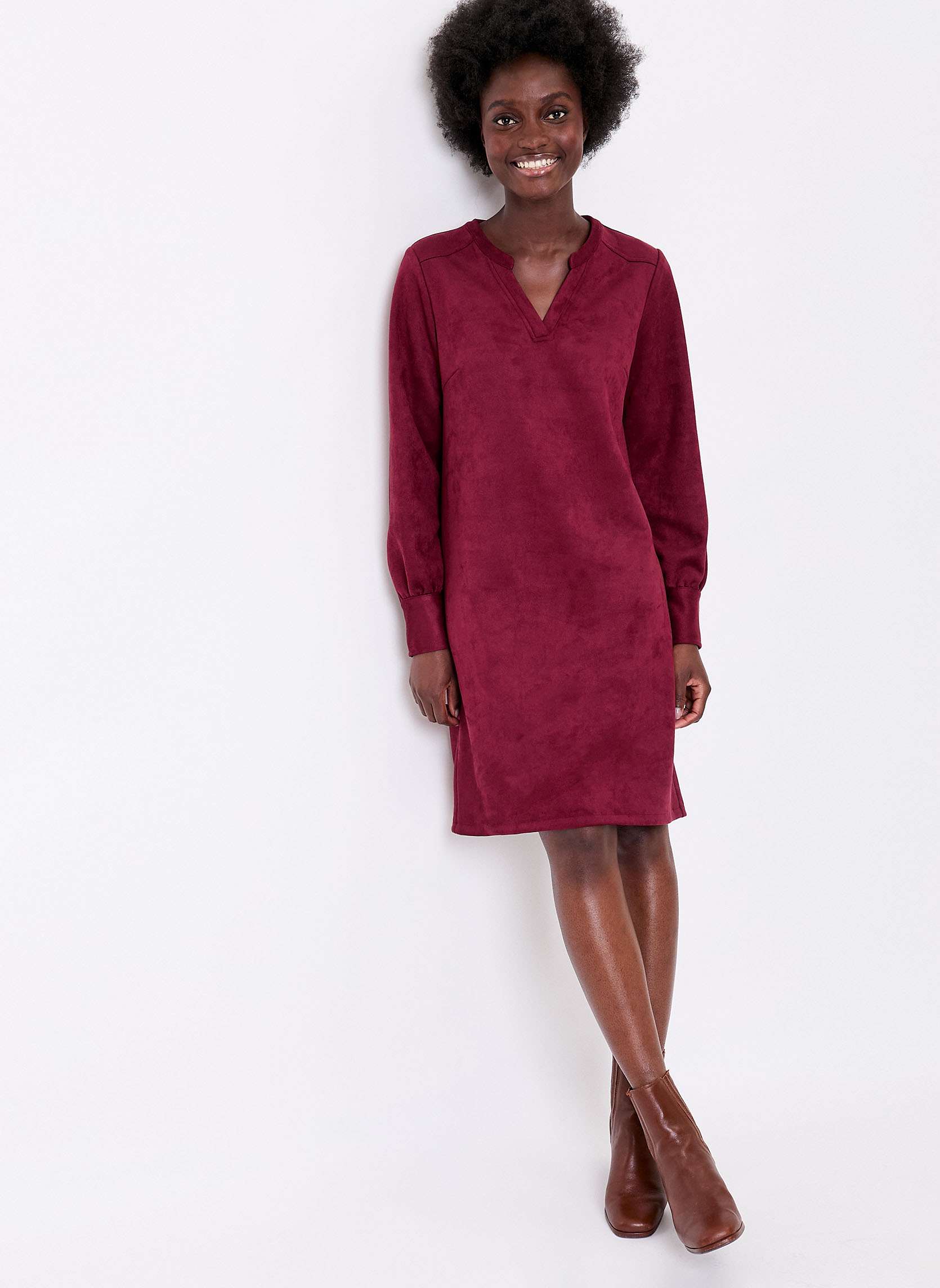Robes Robe droite suédine souple ANIKA femme rouge La Fiancée Robes Robe droite suédine souple ANIKA femme rouge Rouge foncé