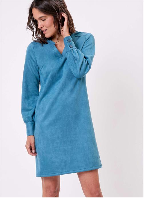 La Fiancée Robes Robe droite suédine souple ANIKA femme bleu