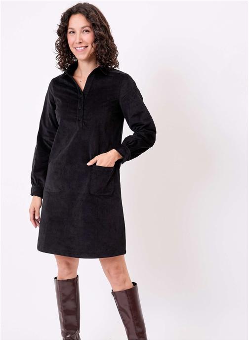 Princesse Nomade Robes Robe droite velours côtelé bio PASSO femme noir