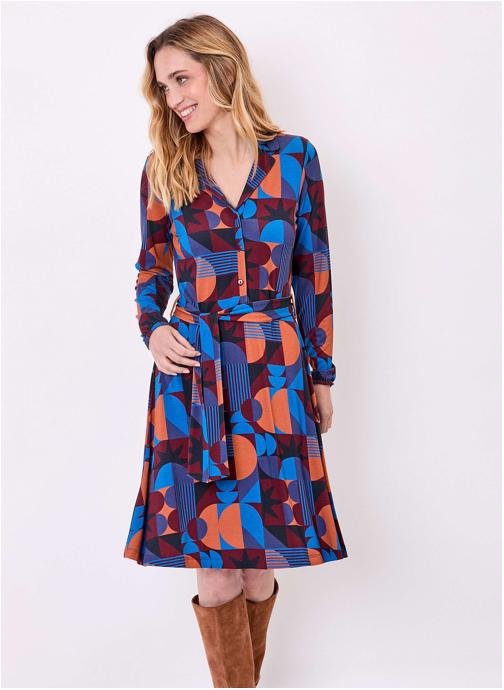 Princesse Nomade Robes Robe imprimée maille fluide ceinturée EZONE femme bleu
