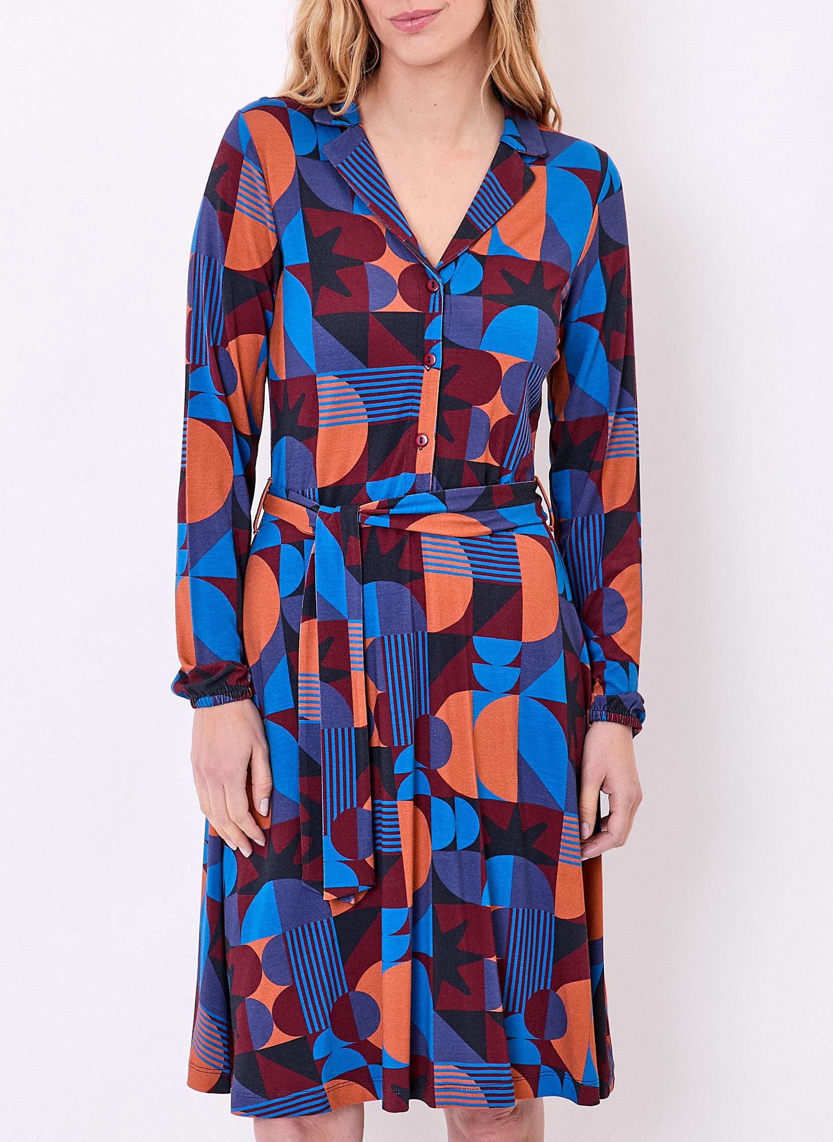 Robes Robe imprimée maille fluide ceinturée EZONE femme bleu Princesse Nomade Robes Robe imprimée maille fluide ceinturée EZONE femme bleu Bleu