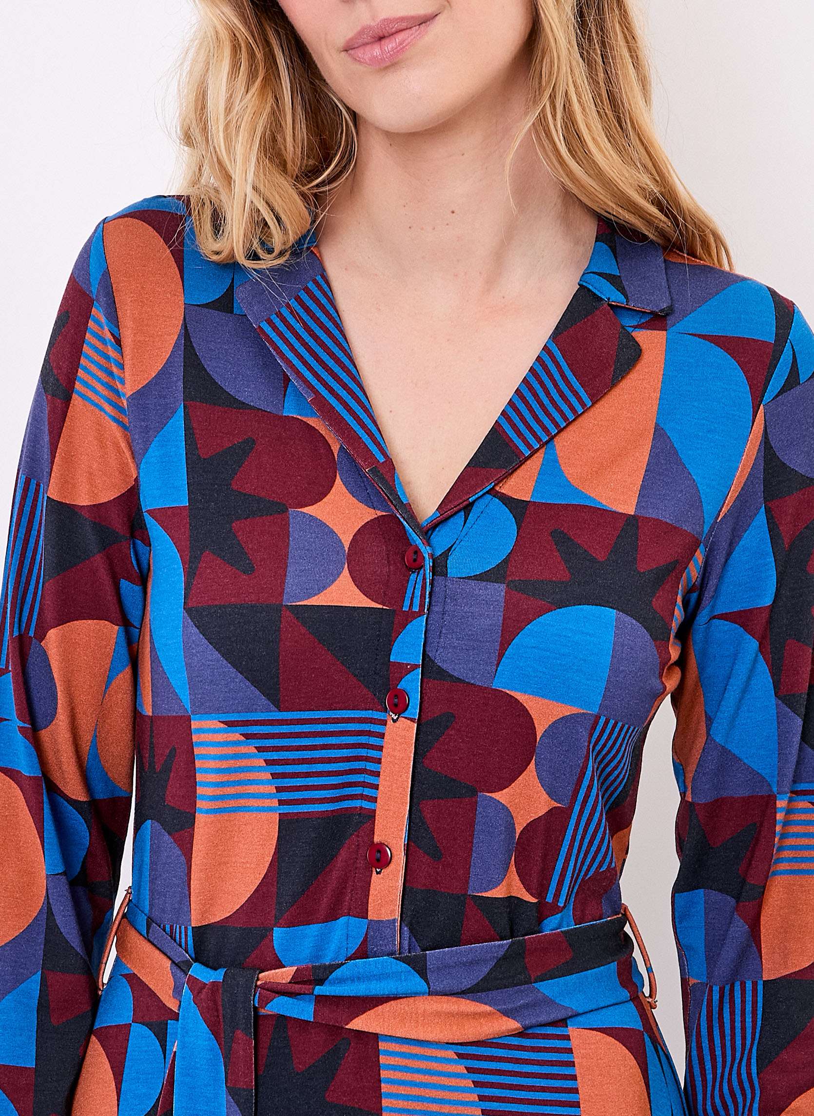 Robes Robe imprimée maille fluide ceinturée EZONE femme bleu Princesse Nomade Robes Robe imprimée maille fluide ceinturée EZONE femme bleu Bleu