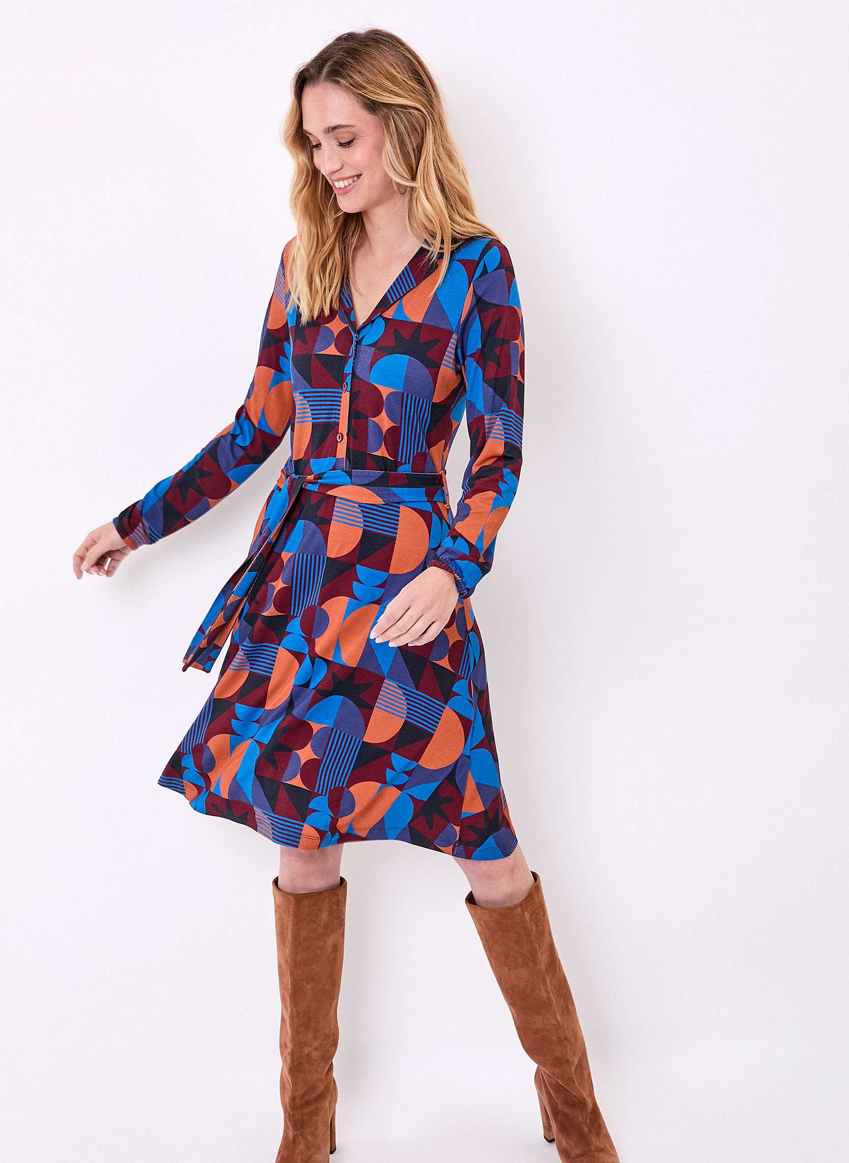 Robes Robe imprimée maille fluide ceinturée EZONE femme bleu Princesse Nomade Robes Robe imprimée maille fluide ceinturée EZONE femme bleu Bleu
