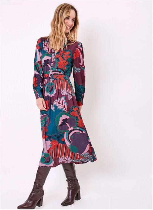 La Fiancée Robes Robe midi fluide évasée imprimée URIKO femme rouge
