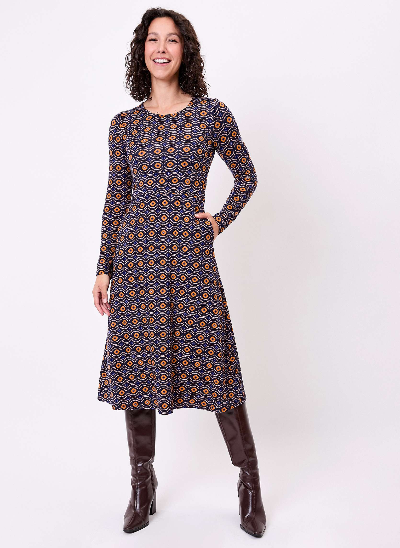 Robes Robe midi imprimée maille fluide BANY femme bleu La Fiancée Robes Robe midi imprimée maille fluide BANY femme bleu Bleu marine