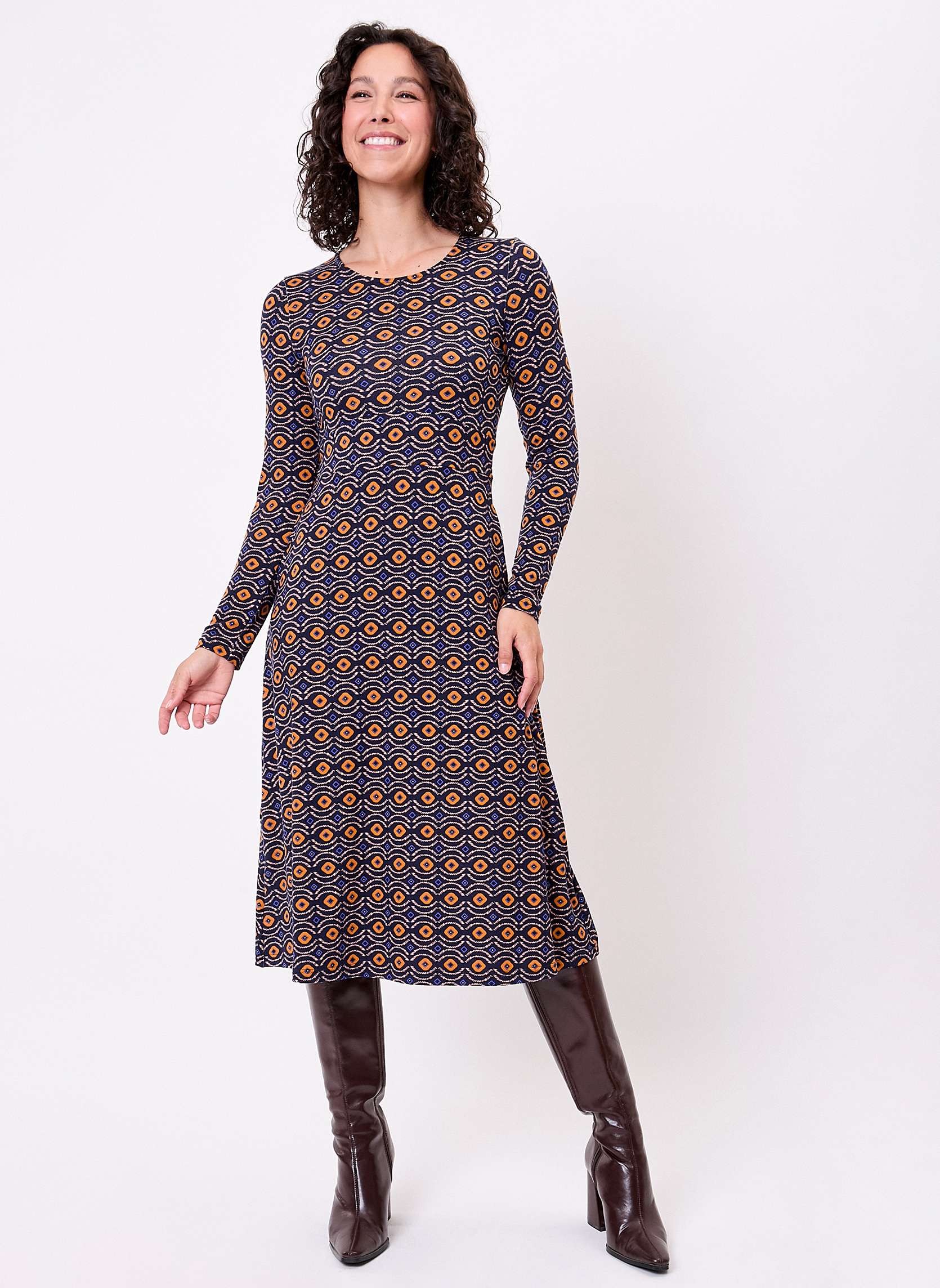 Robes Robe midi imprimée maille fluide BANY femme bleu La Fiancée Robes Robe midi imprimée maille fluide BANY femme bleu Bleu marine