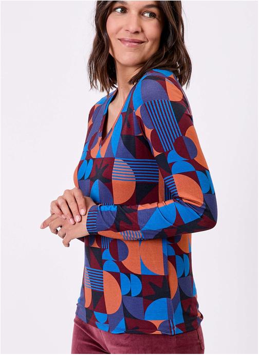 Princesse Nomade Tee-shirts T-shirt imprimé maille fluide col V JULIA femme bleu
