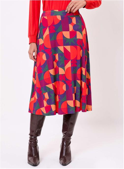 Princesse Nomade Jupes mi-longues Jupe midi imprimée maille fluide évasée ELINA femme rouge