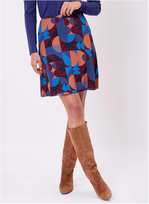 Princesse Nomade Jupes mi-longues Jupe imprimée trapèze maille fluide ABILIA femme bleu
