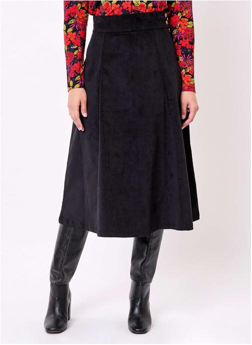 Princesse Nomade Jupes mi-longues Jupe midi évasée velours bio KIMEE femme noir