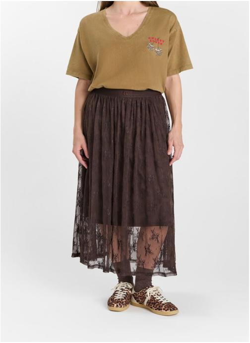 Le temps des cerises Jupes mi-longues Jupe droite MERYL Brown femme marron