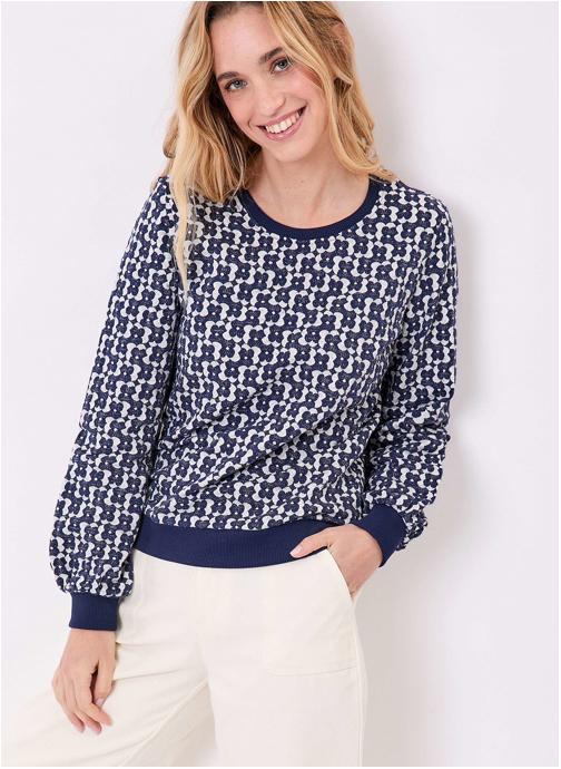 Princesse Nomade Sweats à capuche Sweat col rond maille jacquard bio BASILIE femme bleu