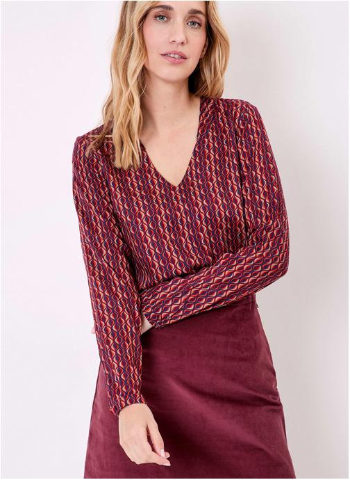 Princesse Nomade Blouses Blouse imprimée fluide col V GARYLY femme rouge