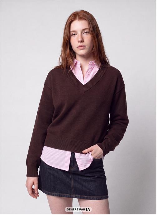 Jennyfer Pulls JPULCOLVCROP femme marron