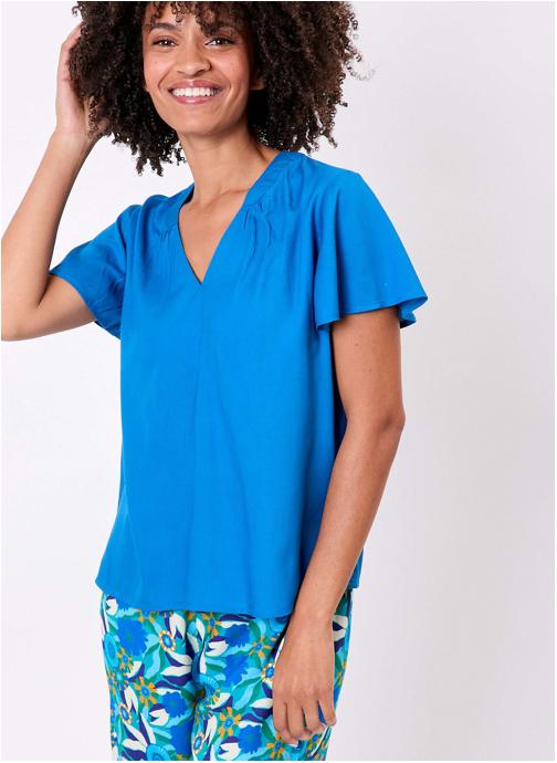 Princesse Nomade Tops Top imprimé fluide ample col V GARY femme bleu