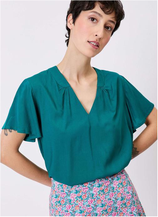 Princesse Nomade Tops Top imprimé fluide ample col V GARY femme bleu