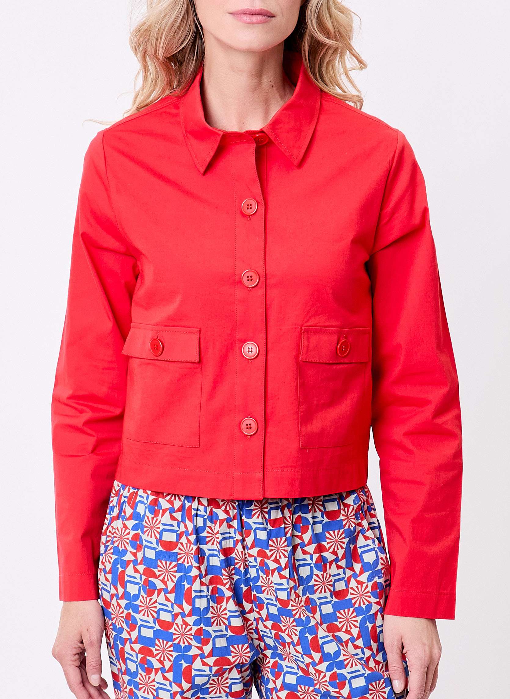 Vestes de costume Veste courte coton stretch ALINE femme rose Princesse Nomade Vestes de costume Veste courte coton stretch ALINE femme rose Rose foncé