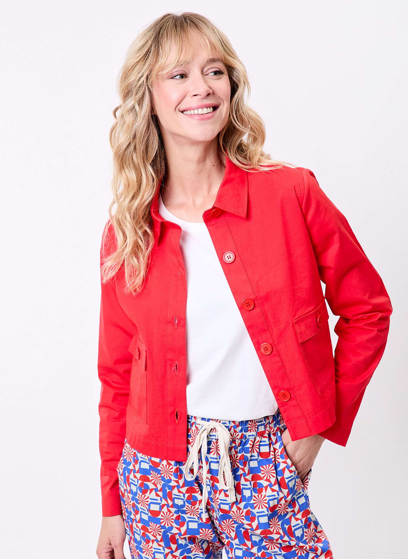 Vestes de costume Veste courte coton stretch ALINE femme rose Princesse Nomade Vestes de costume Veste courte coton stretch ALINE femme rose Rose foncé